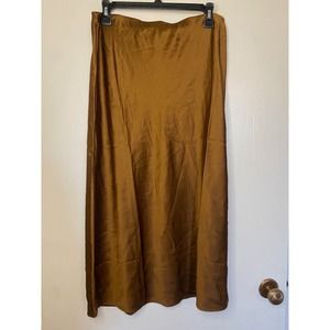 Madewell Women's Midi Skirt Side slit Casual Metallic Copper Size 8